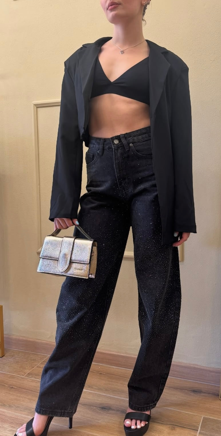 Pantalone Swarovski nero/bianco