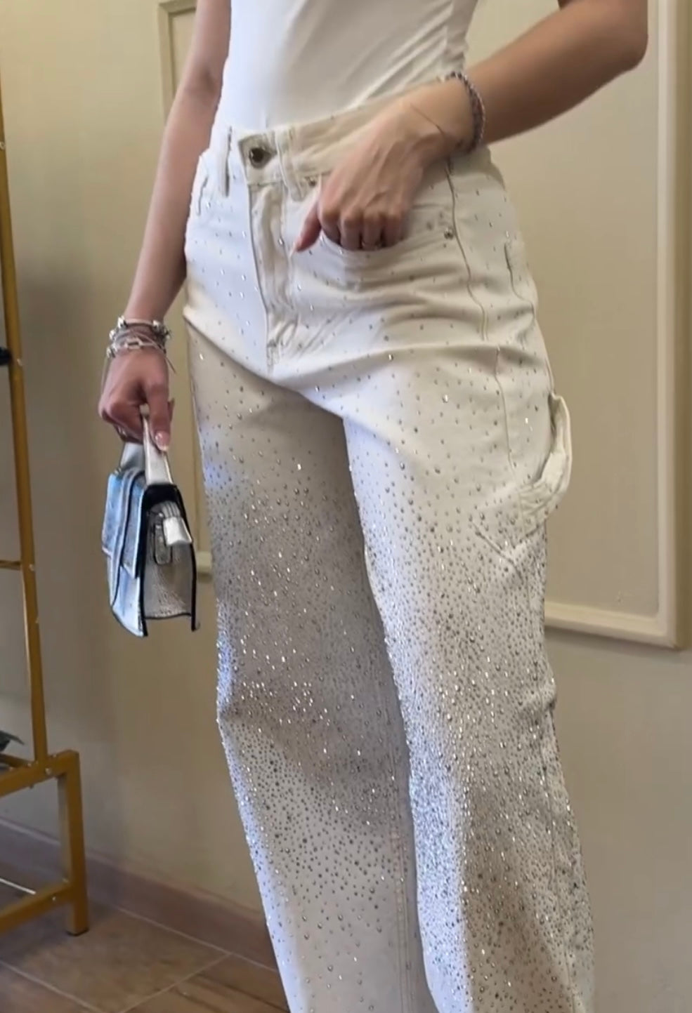 Pantalone Swarovski nero/bianco